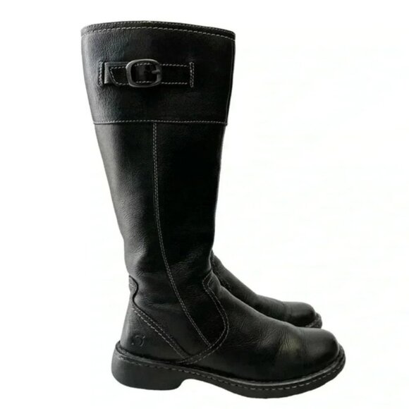 BORN Leather Riding Boots Tall Knee High Equestrian Buckle Black Size 6.5 EU37 - Picture 1 of 16